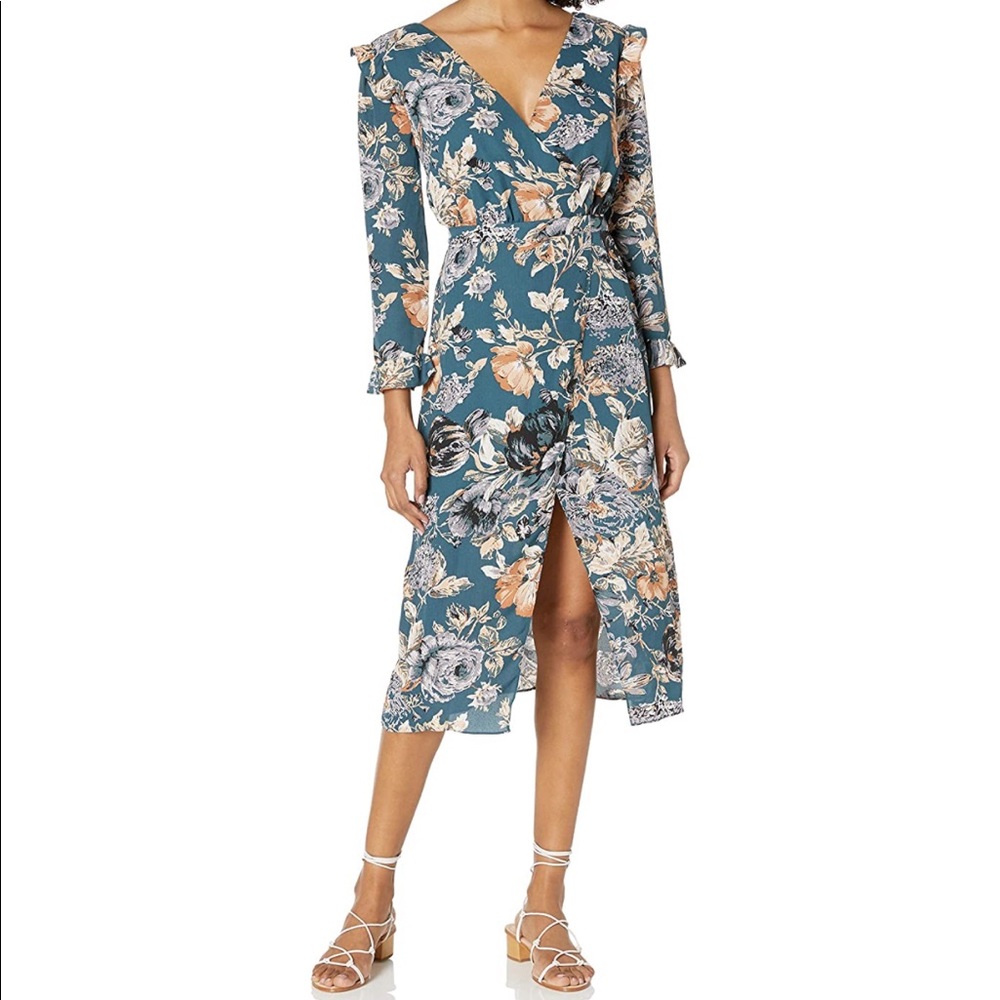 Floral Print Midi Longsleeve Wrap Dress
